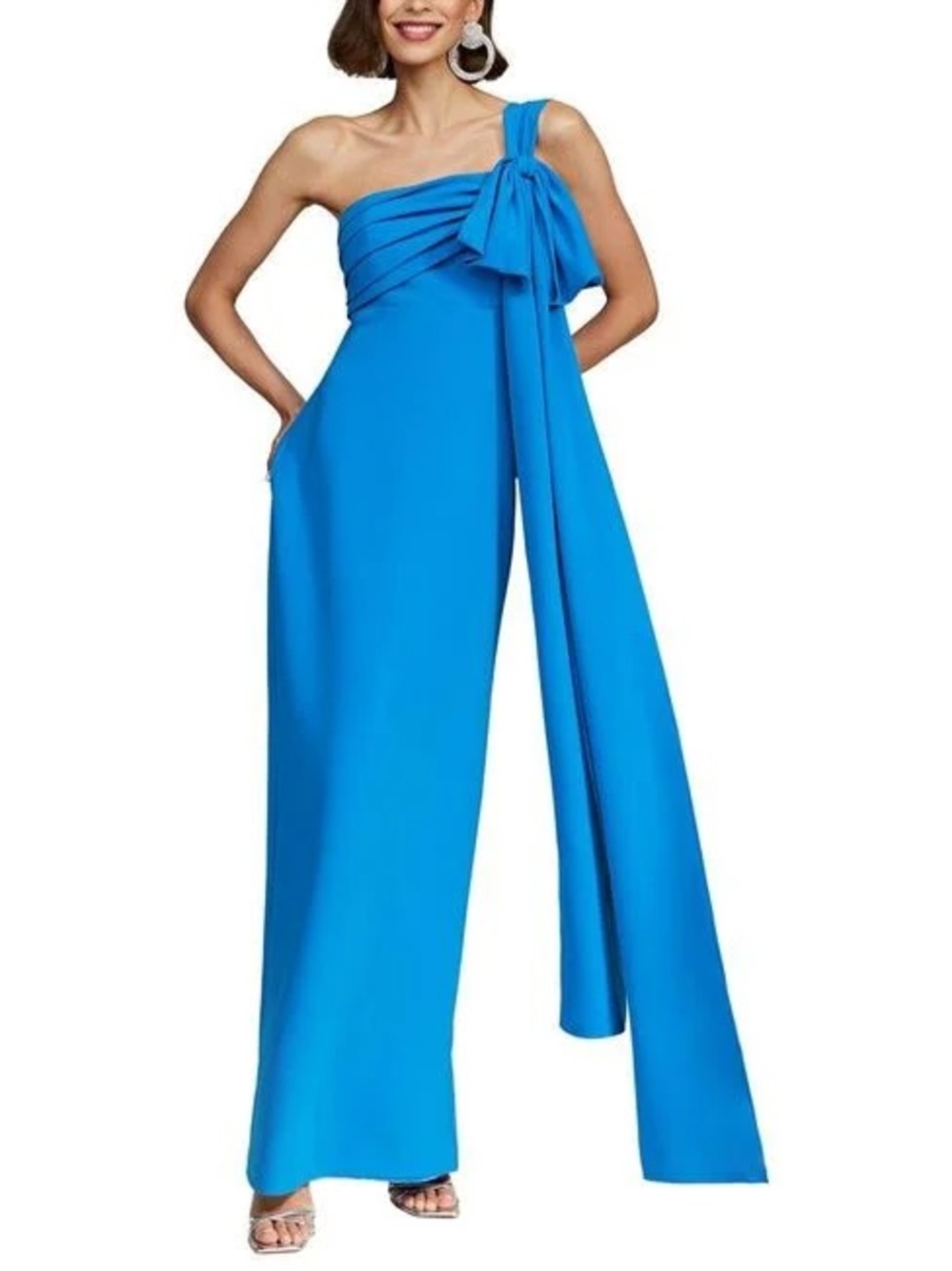 Halston Heritage Olivia One-Shoulder Bright Blue Gown with Draped Bow